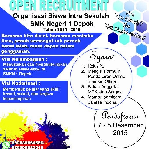 OSIS_smkn1depok's profile picture. Official Twitter of OSIS SMKN 1 DEPOK | This Account is not a fanbase or fansclub account | #siscatheone together we can do it | Open Recruitment ☀|