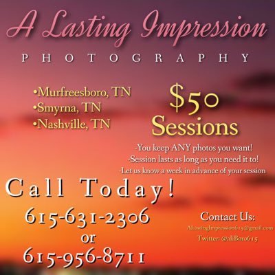 call us @ +1 (615) 956-8711 or +1 (615) 631-2306!! Email us for more information; ALastingImpression615@gmail.com. Photographers: Kali Fuqua and Brandon Lester