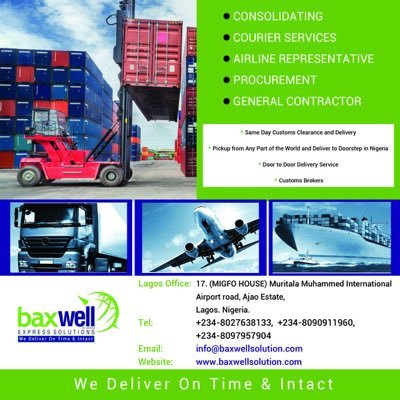 BaxInfo's profile picture. Freight Forwarding| Haulage| Customs Brokers| Sourcing |Procurement & Supply-Chain Oil & Gas Services| Whatever,Whenever,Wherever,We deliver on time and intact.