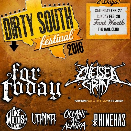 February 27-28 at The Rail Club in Fort Worth, TX. For Today, Chelsea Grin, Like Moths to Flames, Oceans Ate Alaska, & more!