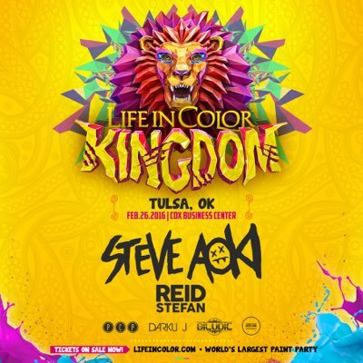 Selling Life In Color Tulsa tickets with STEVE AOKI! Message me for details! Cheap!