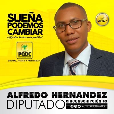 AlfredoDiputa2's profile picture. Propietario de SeguriAgua. Esposo de Argelia y padre de Amelia, Camila y Miranda. Ciudadano preocupado por mi país. Candidato a Diputado, circ. #3 Santo Domingo