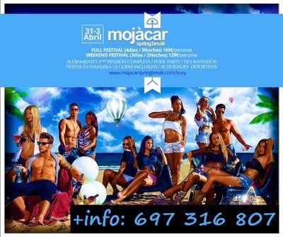 Mojácar Spring Break
Reservas/info: 697 316 807