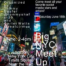 The Biggest NYC Meet Up for Social Media Stars and Artists! June 18th 2016 Times Square Near the Red Stairs at 2-4pm . Organizers: @tommyshafer39 @realctrmusic
