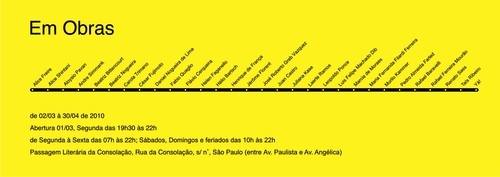 Exposição colaborativa que reúne 30 artistas para uma obra em constante mutação.Passagem subterrânea da Consolação. março/abril/2010