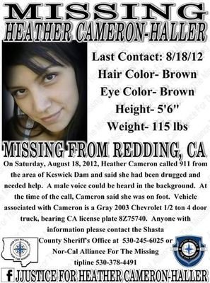Missing Since 8-18-12 From Redding, CA
Heather Cameron-Haller