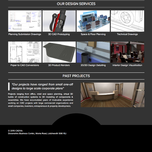 CAD drawing services: plans & elevations, design detailing, engineering / orthographic drawings, surface & solid modeling and visualization and graphic design.