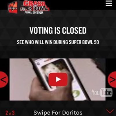 The SWIPE FOR DORITOS Ad is a TOP 3 FINALIST for Doritos Superbowl 2016 Competition! We Need YOUR SUPPORT to Win! Please Vote Daily starting Now through Jan 31!
