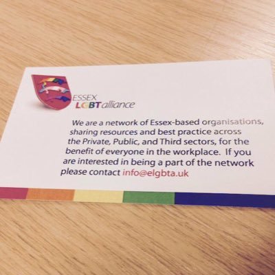 EssexLGBTAlliance- set up in March 2014 to help create a network of inclusive employers and employees committed to improving LGBT Inclusion across Essex!