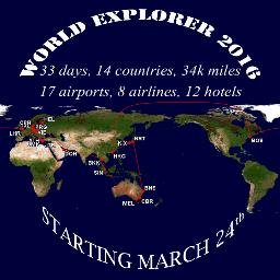 33 days, 14 countries, 34k miles, 17 airports, 8 airlines, 12 hotels: a round-the-world trip report and more!