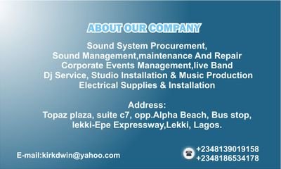 Church sound procurement, installation, management training, full band rental, DJ service and street activation is our services
.