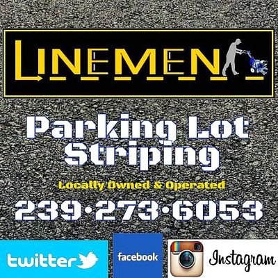 Parking lot and roadway painting and renovations. Locally owned and operated. 
(239) 273·6053
Facebook: Linemen, LLC
Instagram: @linemenllc