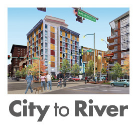 Volunteer group seeking ways to improve connectivity between riverfront & downtown STL, including replacement of a mile of former I-70 with a boulevard.