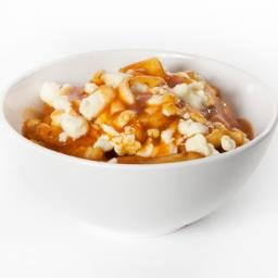 Poutine is a Canadian dish, originating in the province of Quebec, made with french fries and cheese curds topped with a light brown gravy.