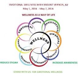 Wellness Week Mount Vernon, NY includes a week long series of events May 1 - 7, 2016 to raise awareness and reduce stigma of emotional wellness. #WellnessWeekMV