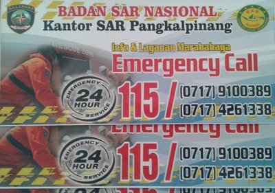 Official Twitter Kantor SAR Pangkapinang Kep. Bangka Belitung. Emergency Call: (115) /
0717-4261338; 0717-9100389
Alamat: Jl. Pulau Pelepas Kec. Pangkalan Baru.