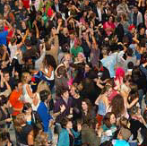 flashmobgr's profile picture. Assembling large groups of people suddenly in public spaces around GR, performing  unusual and pointless acts for a brief time, and quickly dispersing.