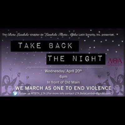 The official Take Back the Night profile for the 2016 March and Rally at The Pennsylvania State University. WEDNESDAY (4/20) 6pm @ OLD MAIN Follow for updates!!