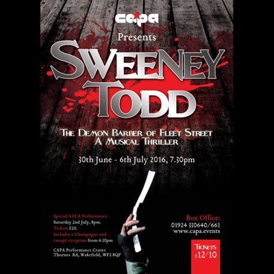 @CAPACOLLEGE Proudly Presents Sweeney Todd from 30th June - 6th July 2016. Tickets Available Soon!! https://t.co/Jk5TAVmDyV