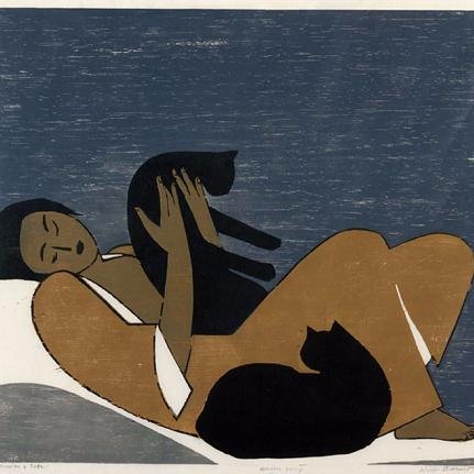 There's grace in the greys ⚪️ #sglit; #sgfilm; #sgcomix. (Profile photo: Woman and Cats, Will Barnet, 1962)