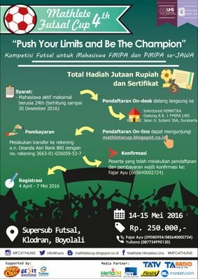 Mathlete FMIPA Universitas Sebelas Maret merupakan wadah utk mengembangkan minat dan bakat dlm bidang olahraga | For more information : add FB : Mathlete UNS .