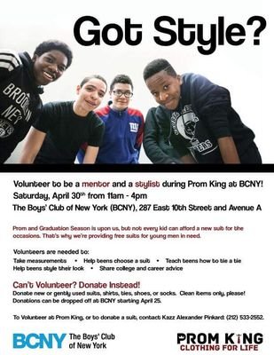 We donate dress clothes to boys and young men for special events. 
@promkingnyc