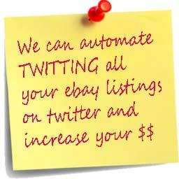 AUTOMATE TWITTING of ALL YOUR EBAY LISTINGS. Contact for Details. Our system promotes only active listing and does it with interval of 20 seconds continuously