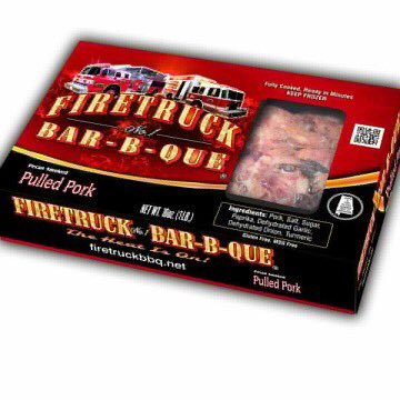 Firetruck Bar B Que offers four products in selective grocery stores in central Alabama. Pulled Pork, Sliced Pork, Brisket and Half Slab of Ribs