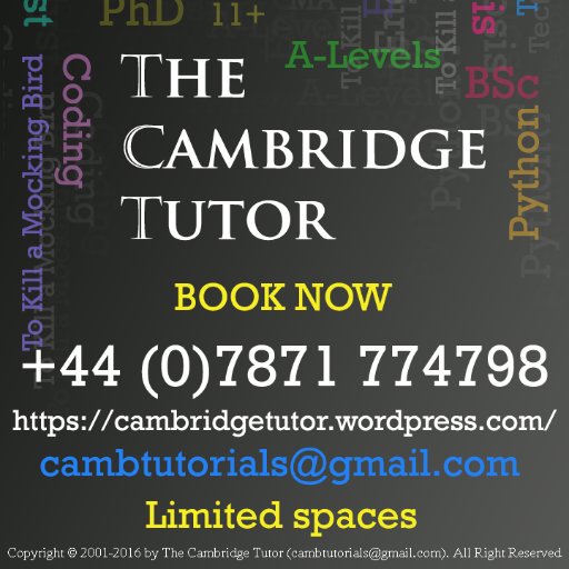 Cambridge University tutor providing face-to-face or skype tutorials and editing for a range of subjects and ages.