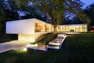 RECENT Jonathan Barnes RENOVATION WING ADDED. MID-CENTURY MODERN HILLSIDE ELEVATION REMINISCENT OF MIES VAN DER ROHE.