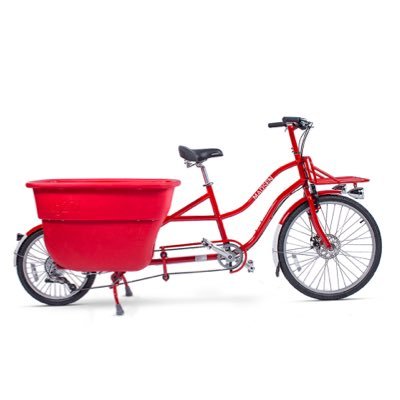 Euro-inspired family cargobike/electric cargobike. Yes, it has a giant 40 gallon bucket on the back + can hold 271 kg of weight. Get outside + make memories.