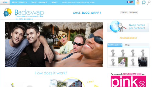 Backswap The number one community site
for home swapping all around the world. Le premier site communautaire d'échange de residences pour les vacances.