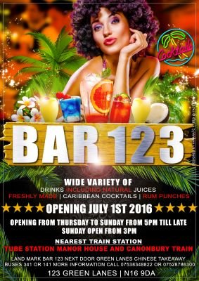 Bar 123 located @123 green lanes, serving Natural juices and cocktails