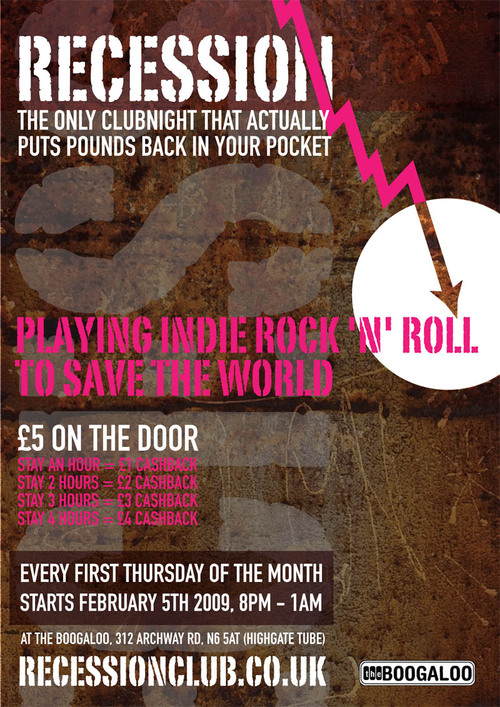 RecessionClub's profile picture. The UK club night that actually puts pounds back in your pocket. Get £1 back for every hour you stay! Whoop!