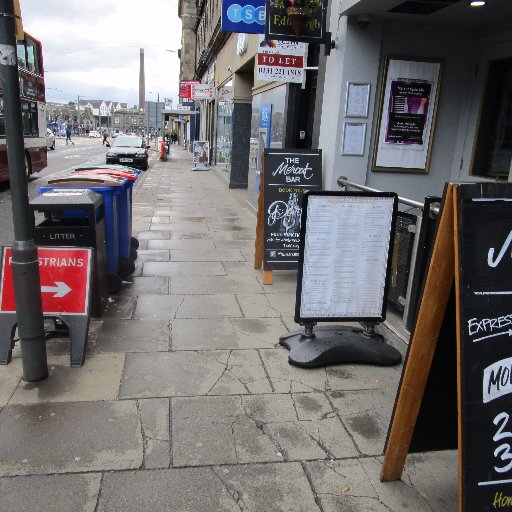 Attempt to clear Edinburgh pavements of obstructions and clutter.  Report obstructions to Edinburgh council using link or tweet @edinhelp