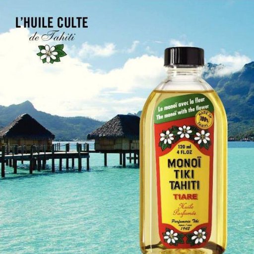 MONOI #1 in TAHITI since 1942. 
Monoï TIKI TAHITI A.O. is the original « monoï with the flower »
100 % Made in TAHITI by Parfumerie Tiki, ISO 9001