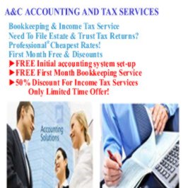 A&C ACCOUNTING AND TAX SERVICE offers Very Affordable Professional Tax, Cheap Bookkeeping Services, Payroll services, Estates & Trusts filings and Success tools