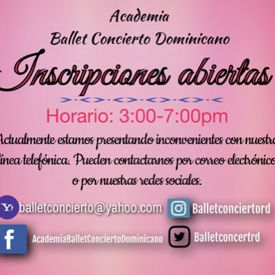 Twitter Oficial de la Academia Ballet Concierto Dominicano. Carlos Veitía, Director Tel: 809-565-5740