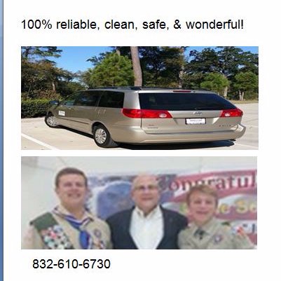 The Woodlands' best, 100% on-time, safe, quality Transportation provider, contact me at 832-610-6730