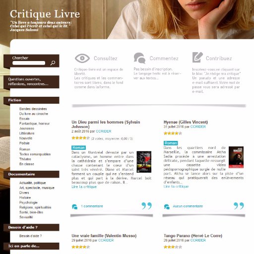 critique_livre's profile picture. " Un livre a toujours deux auteurs:
celui qui l'écrit et celui qui le lit. " 
- Jacques Salomé -