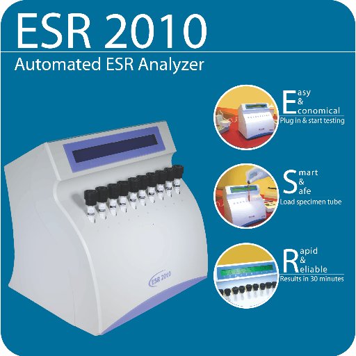 ESR 2010-Fully Automated Random Access Erythrocyte Sedimentation Rate Analyzer with a capacity to hold a maximum of 10tubes, offers 20 results per hour.