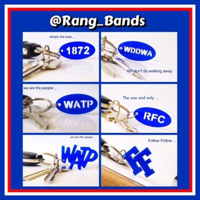 Hand made Rangers coloured quality cotton wristbands; adjustable, self fastening, distinctive + unique. Also, check out my WATP + FF acrylic plastic keyrings :)