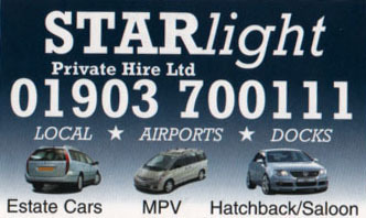 StarlightTaxis's profile picture. Starlight Taxis, Worthing based taxi firm offering reliable & prompt booking. Open 24/7 we accept credit cards & online booking via our web site.