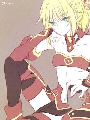 Saber of Red, ready to serve her master @LibertineDevil. Careful, she bites. Lewd!