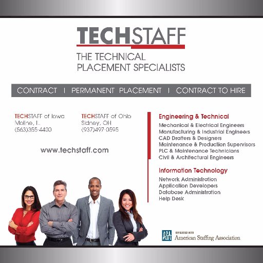 Since 1985, TECHSTAFF has been recognized as an industry leader in the field of engineering, technical and information technology placement services.