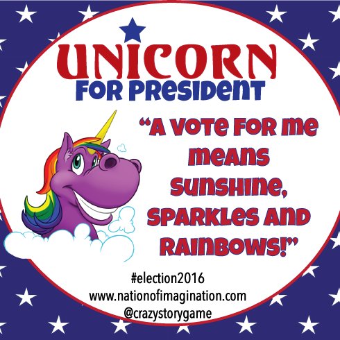 UnicornCampaign's profile picture. Our nation needs to be built on sparklier things, like sunshine & rainbows. We need to Make American Happy Again. Let's become a Nation of Imagi-Nation!