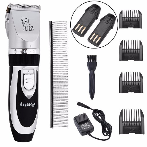 Legendog Dog Clippers Low Noise Cordless Rechargeable Pet Electric Clippers Grooming Kit for Dogs and Cats, 2 Batteries and Steel Comb
-- by Legendog