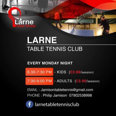 @LarneTTC Every Monday night 6:30-7:30 kids & adults 7:30-9:00 2 Inver Road, BT40 3BW. All welcome #LarneTTC