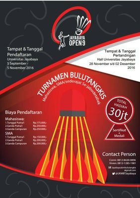 UKMBTJayabaya's profile picture. UKM Bulutangkis Universitas Jayabaya | sabtu : 10.00 , rabu : 16.00 | email :  jayabayaukmbulutangkis@gmail.com
