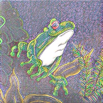 stained glass amphibian farmer